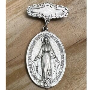 Brooch Miraculous Medal Vintage‎ 2 inch Catholic Virgin Mary Pin 1830 Jewelry